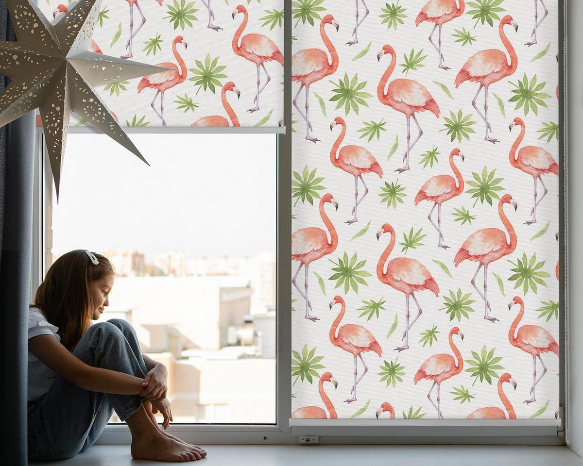 INNENROLLO - Fensterrollo - Rollo - 60x40 cm - Flamingo und Blätter - Pink, Kunststoff (60/140/0.5cm) - TULUP