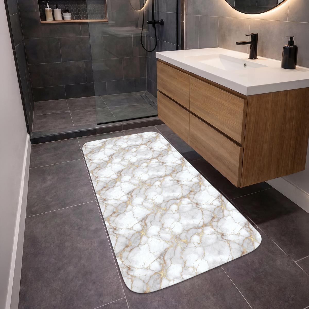 BADEMATTE Weiß - Gold - Marmor - Grau 60x120 cm - Weiß, Textil (60/120cm) - OnlyWow