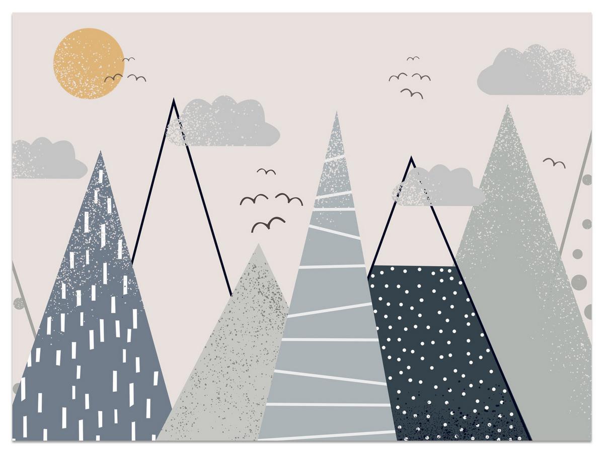 FOTOTAPETE für Kinder Berge im skandinavischen Stil 300x210 - Beige/Schwarz, Papier (300/210cm) - Muralo