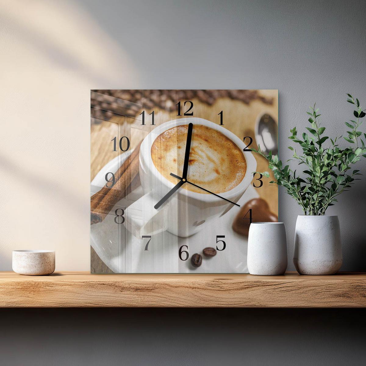 WANDUHR aus Glas 30x30 cm - Kaffee - Braun, Glas (30/30/0.4cm) - TULUP