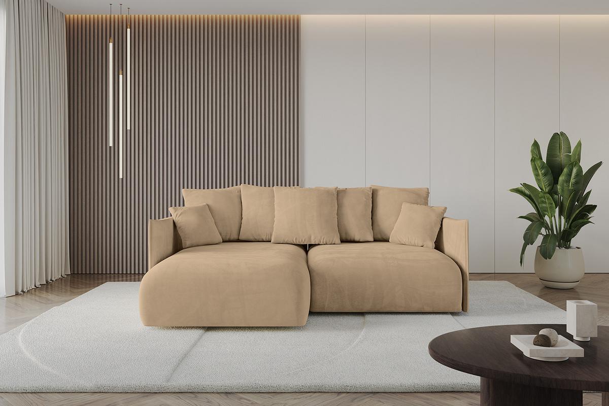 ECKSOFA Ottomane links ONESK-L 216x177x72 Grün Velours - Beige, Holzwerkstoff/Kunststoff (216/177cm) - ALTDECOR
