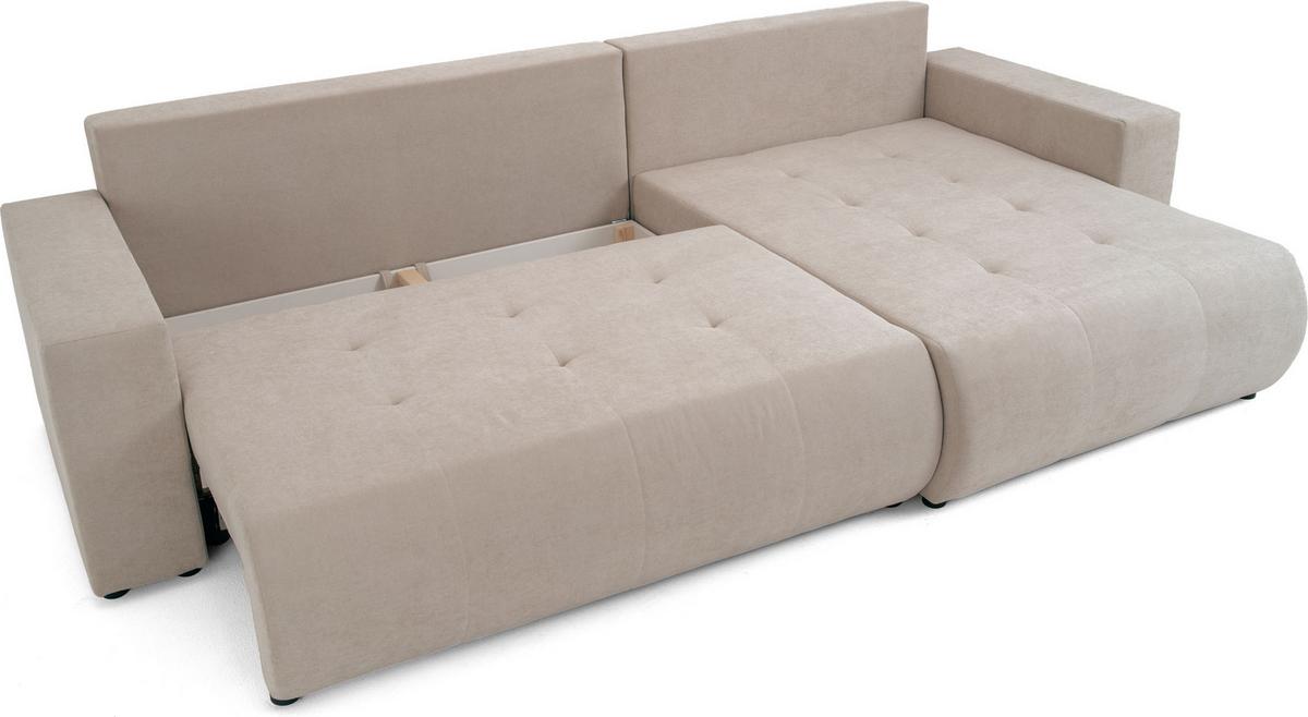 ECKSOFA Alva 3-Sitzer Universall Rechts/Links, Strukturstoff Beige 277/154/83 cm - Beige/Schwarz, Textil (277/154cm) - WFL GROUP