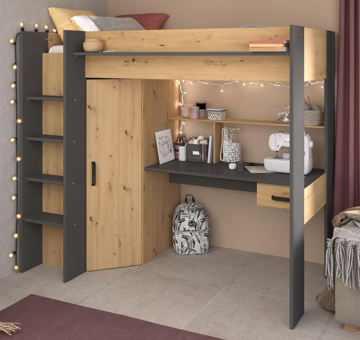 HOCHBETT Parisot Heavy 1-tlg. Holznachbildung Eiche Artisan/Schwarz - Eiche Artisan/Grau, Kunststoff - 58aufmkessel