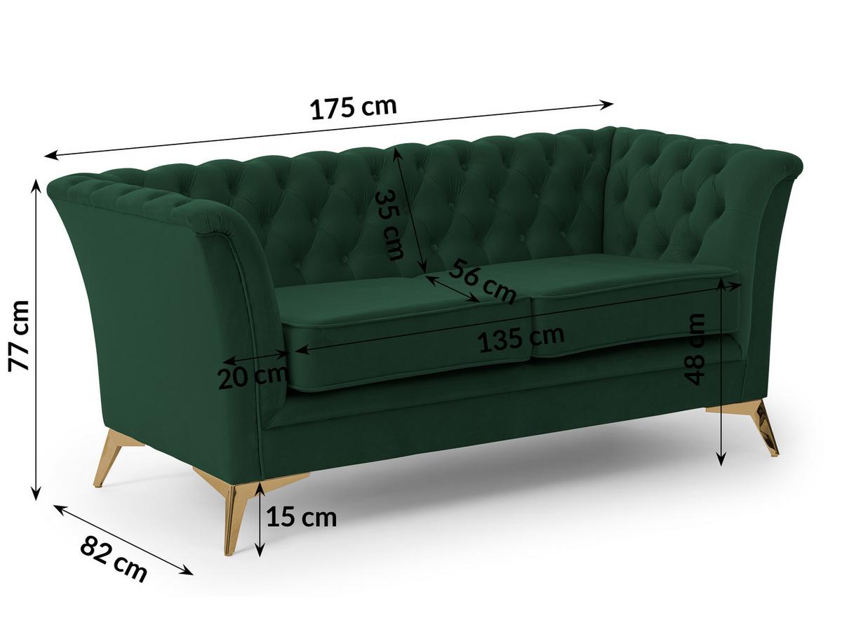 CHESTERFIELD-SOFA 2-sitzer Whitby Flaschengrün Samt mit goldenen Füßen - Dunkelgrün/Goldfarben, Holz/Textil (175/78/82cm) - S-Style Möbel