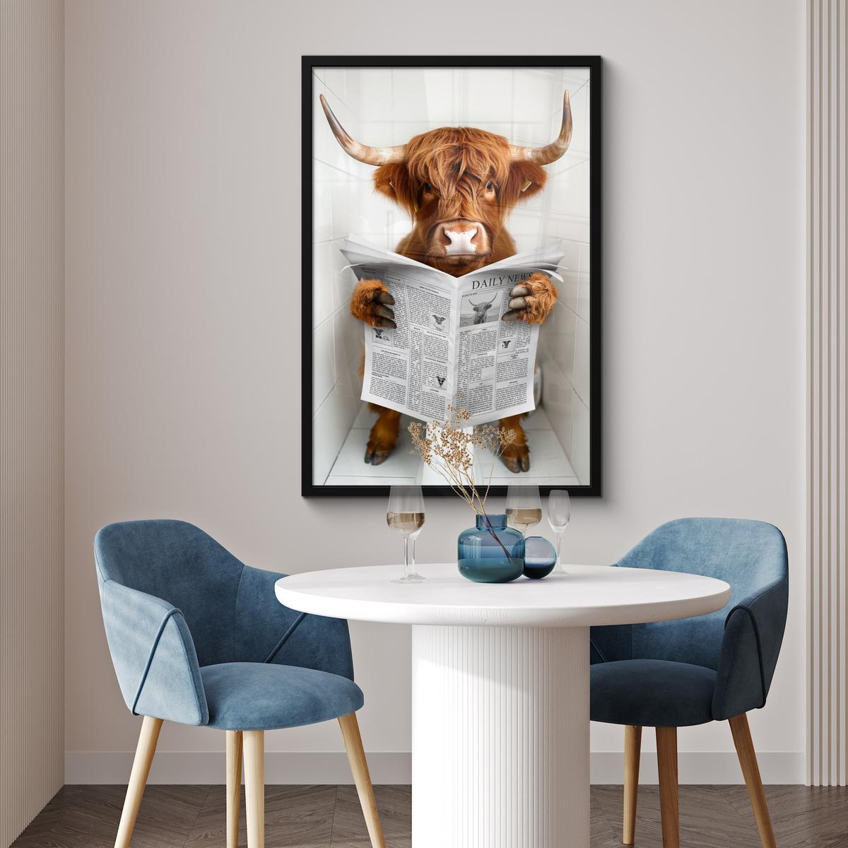 POSTER MIT RAHMENGERAHMTES BILD Schottischer Highlander - Tier - Zeitung - Toilette 60x90 cm - Kastanienfarben, Papier (60/90cm) - MuchoWow