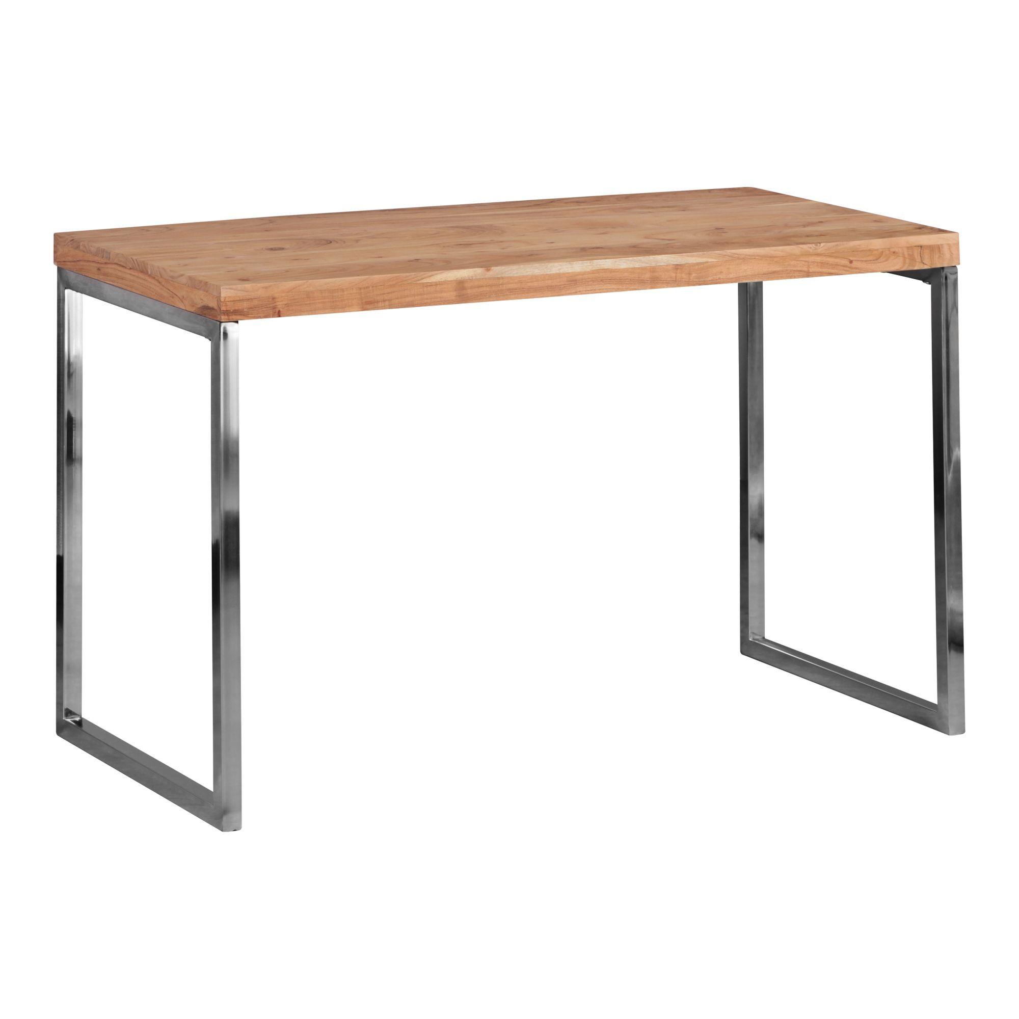 SCHREIBTISCH Massivholz Landhausstil Chromgestell ISEN, Beige 120x60x76 cm - Beige/Silberfarben, Holz/Metall (60/120/76cm) - KADIMA DESIGN