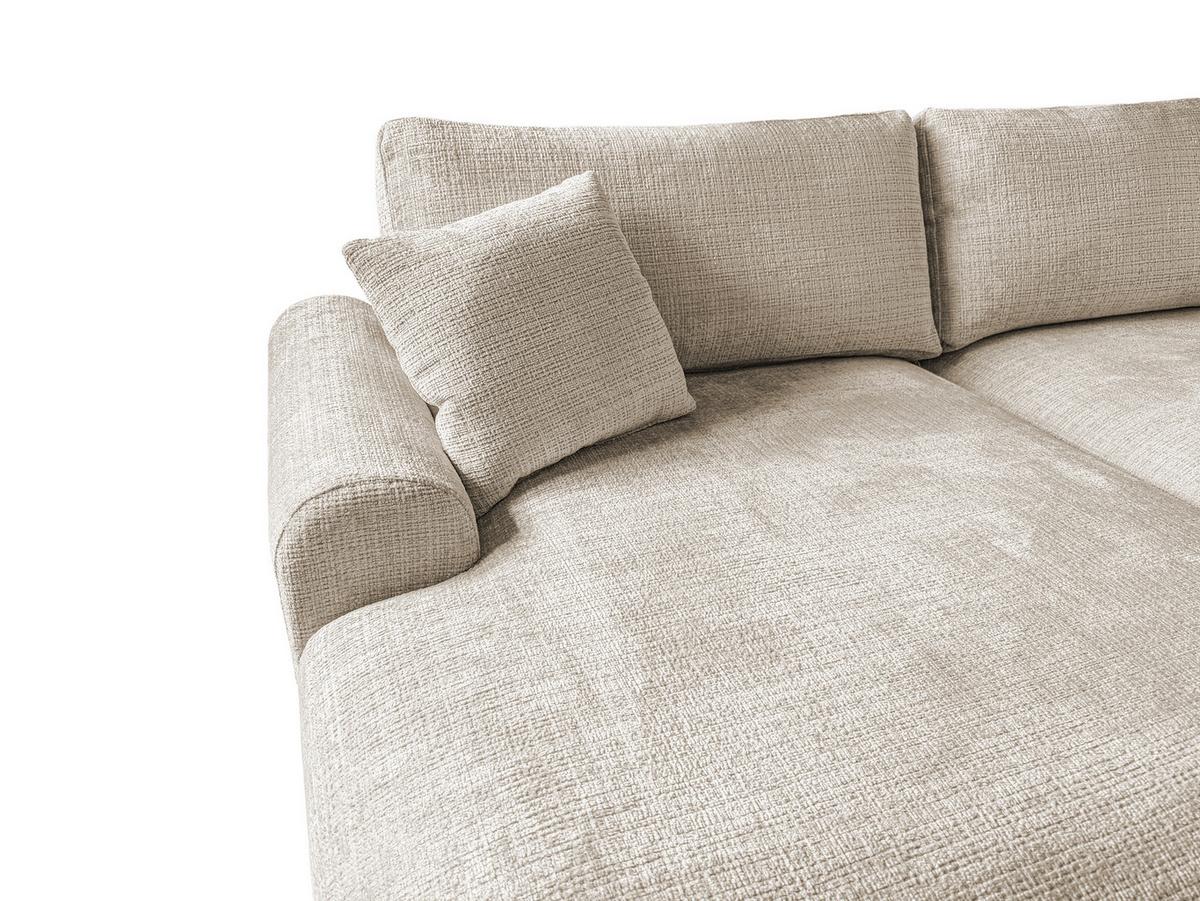 ECKSOFA Melvano mit Schlaffunktion und Bettkasten im Japandi-Stil aus weichem Dunkelbeige Chenille-Stoff - Beige/Schwarz, Holz/Kunststoff (145/240cm) - S-Style