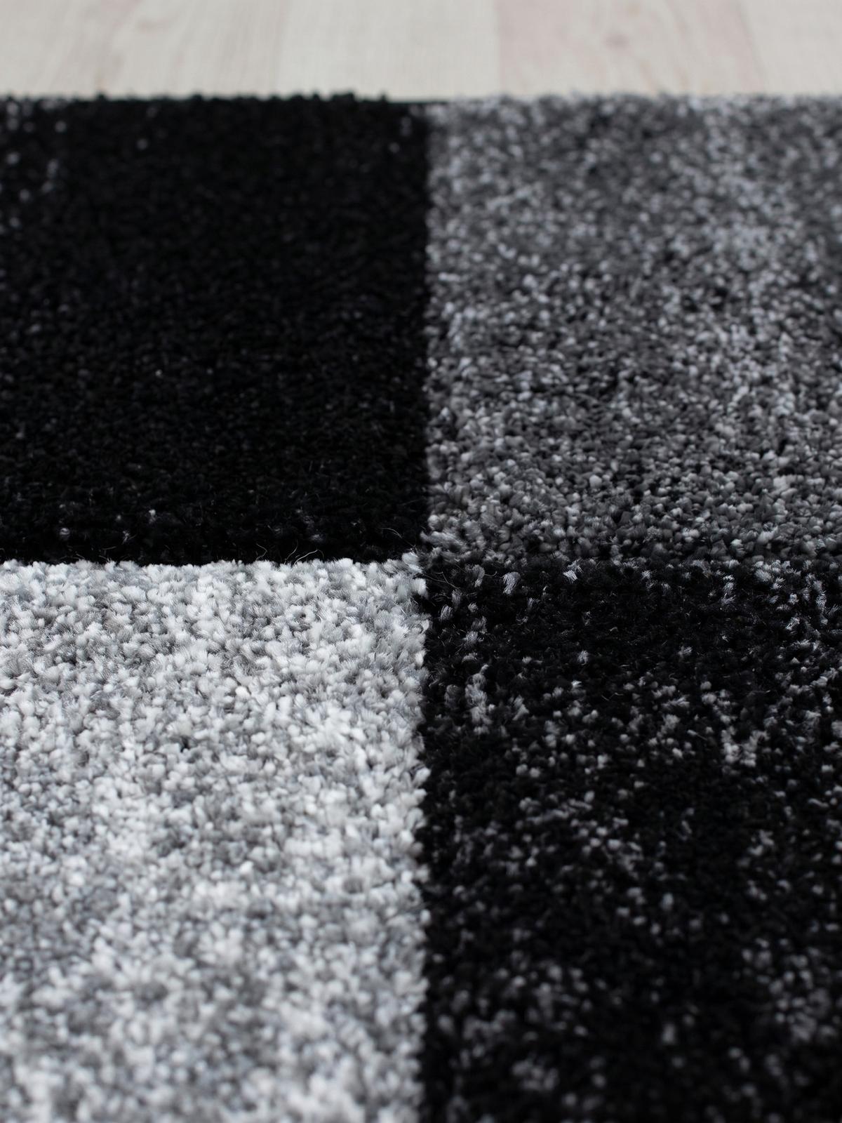 KURZFLORTEPPICH LATEMAR, kariert, Schwarz, 80 x 300 cm - Schwarz, Textil (80/300cm) - KADIMA DESIGN