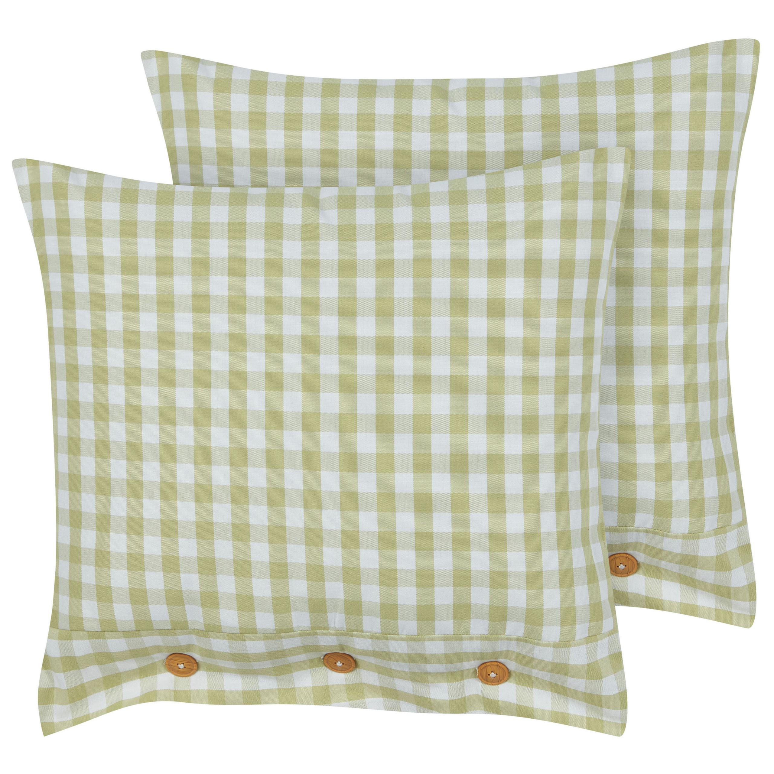 DEKOKISSEN 2er-Set Olivgrün 45/45 cm Talya - Weiß/Braun, Textil (45/45cm) - Beliani