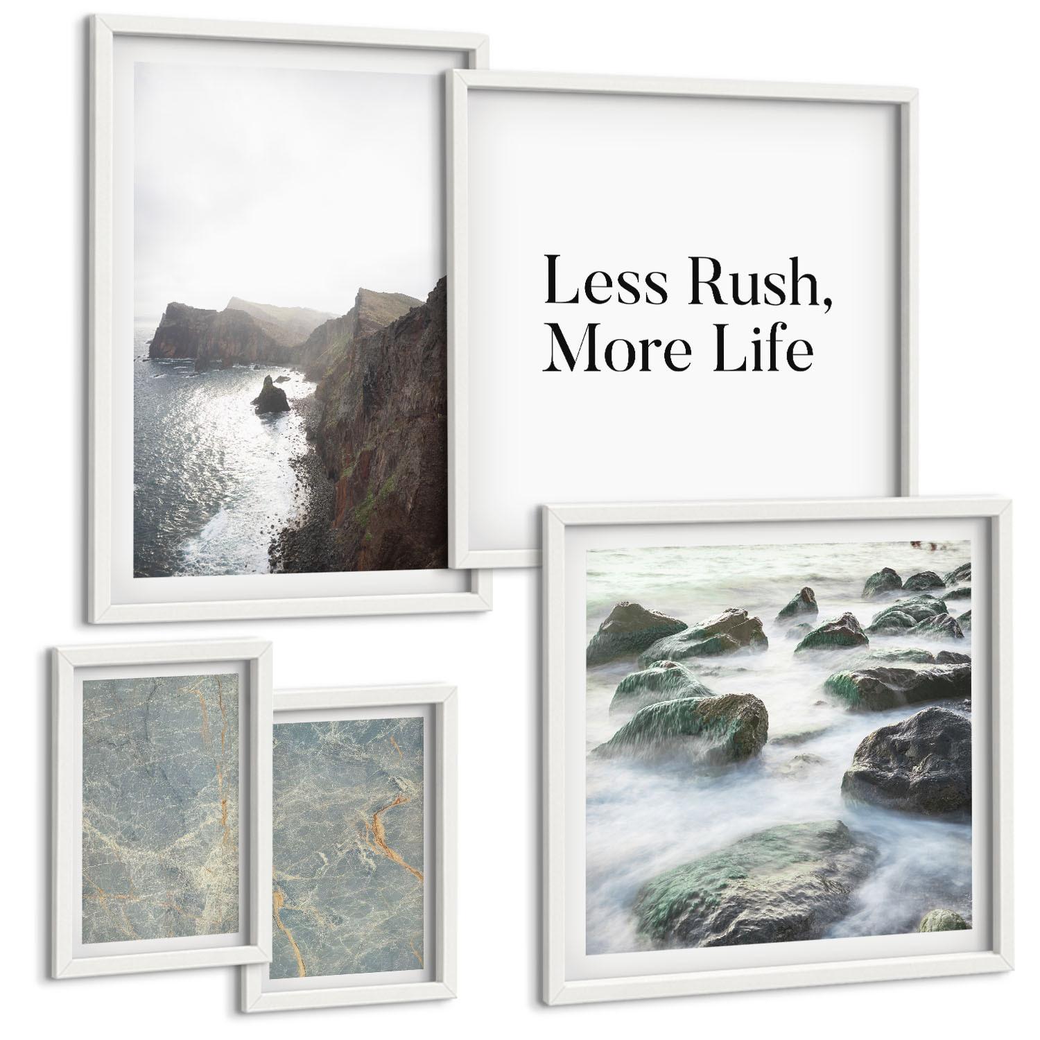 BILDER SET 5er Set - 50x50 cm & 20x30 cm & 40x60 cm Weißer Rahmen - Grüner Marmor Melancholie - Weiß, Kunststoff (40/60cm) - TULUP
