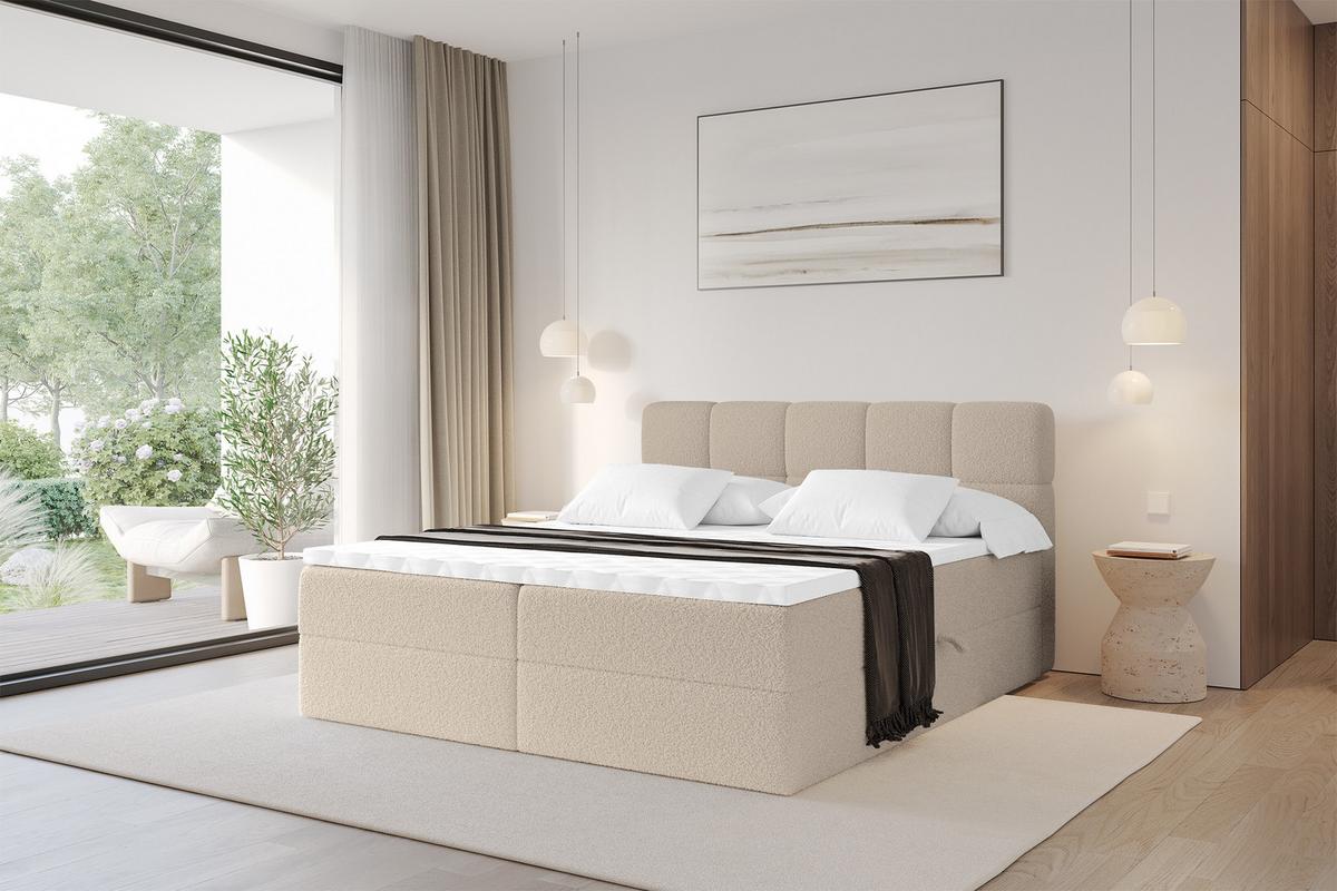 BOXBETT mit Matratze H3 - FAMA - 140x200 cm Dunkelbeige Quelle - Creme, Holzwerkstoff (140/200cm) - ALTDECOR