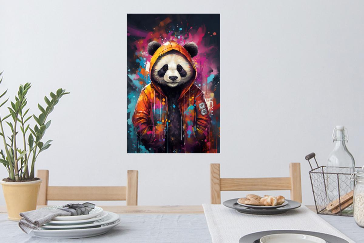 WANDTATTOO Panda - Jacke - Graffiti - Orange Wandbild 40x60 cm - Orange, Kunststoff (40/60/0.1cm) - MuchoWow