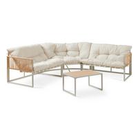 GARTENMÖBEL-SET 4 TLG. Karg - Eichefarben/Beige, Kunststoff/Metall - casa.pro