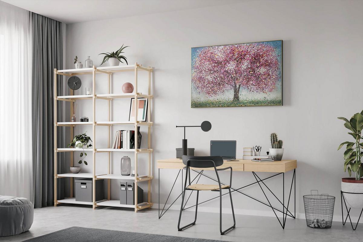 ÖLGEMÄLDE 120/80 cm - Blau/Pink, Holz/Textil (120/80cm) - KUNSTLOFT