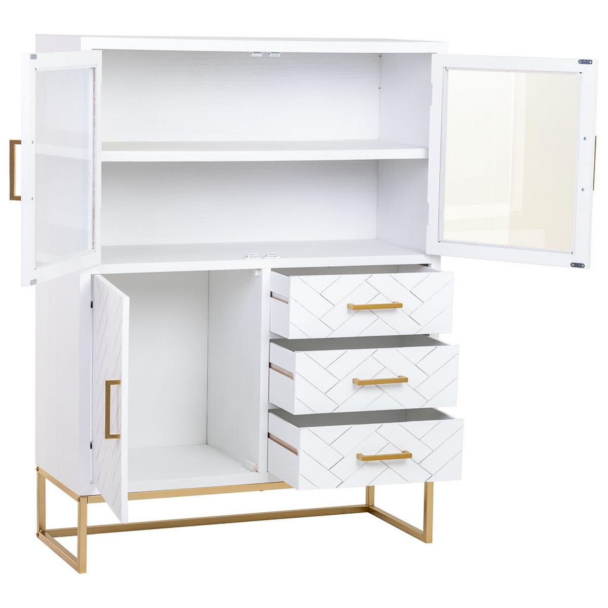 VITRINE mit 3 türen und 3 schubladen, holz, 100x40x135 cm - Weiß, Holz (100/135/40cm) - Wanderlust