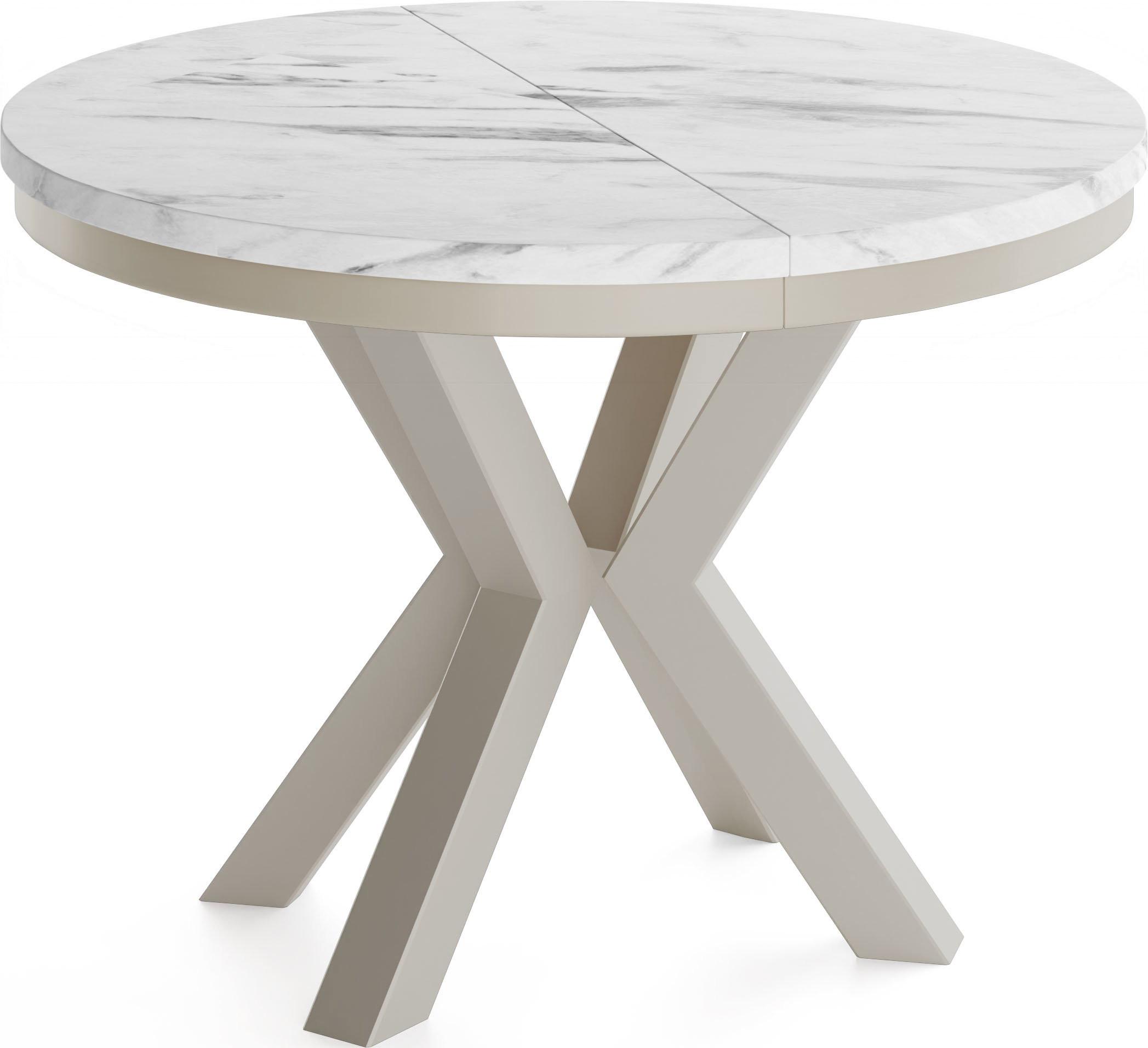 ESSTISCH Clara Grau-Beige runder ausziehbarer, Marmor Weiß 100-180/100/76 cm - Ecru/Grau, Holzwerkstoff/Metall (100/176/76cm) - WFL GROUP