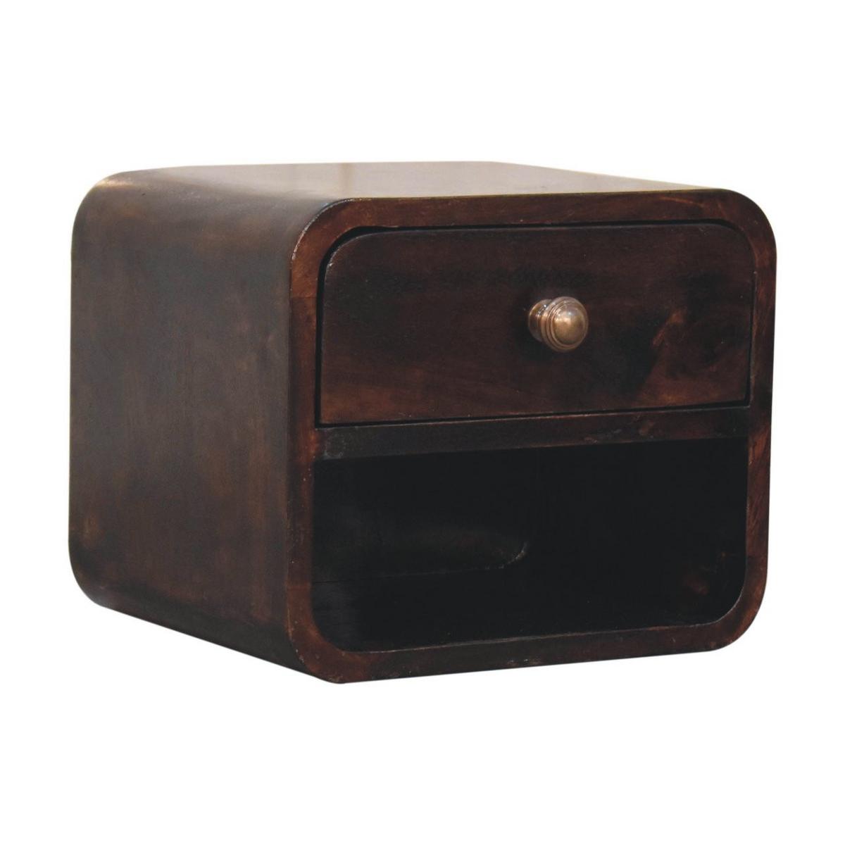 NACHTKASTEN Mini Geschwungen Kalifornisch Nussbaum Wandmontiert, 1 Schublade und Offenes Fach, Dunkelbraun - Dunkelbraun/Messingfarben, Holz/Metall (30/25/25cm) - Artisan Furniture