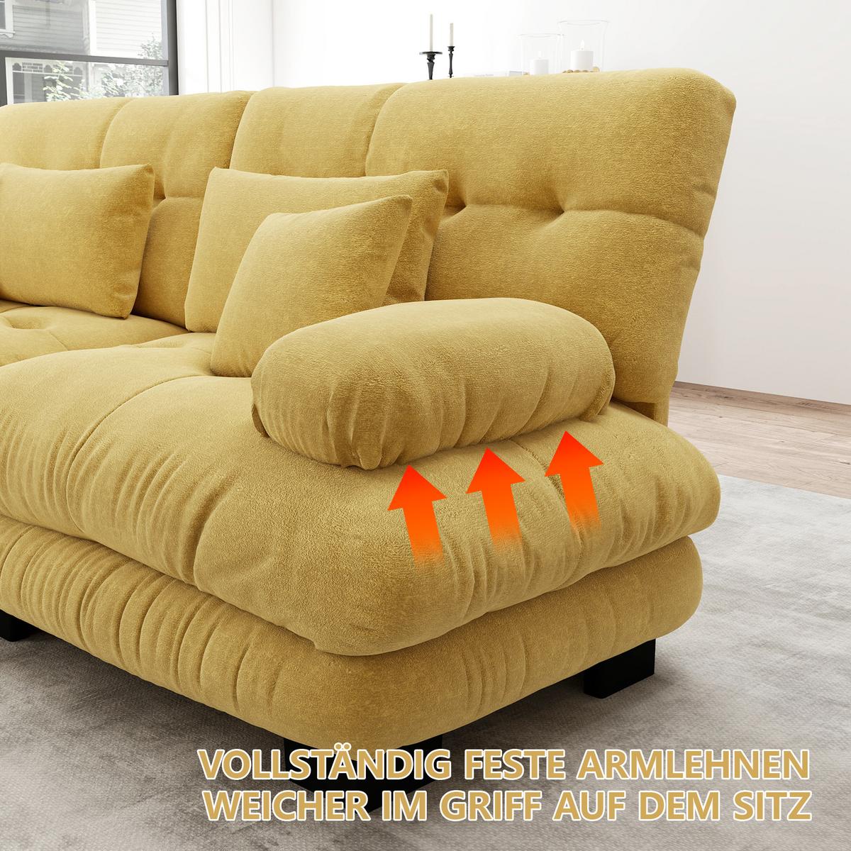 ECKSOFA Modulares 313cm Chenille Cloud-Sofa mit Ottoman für das Wohnzimmer - Gelb, Textil (313/145cm) - Urban Meuble