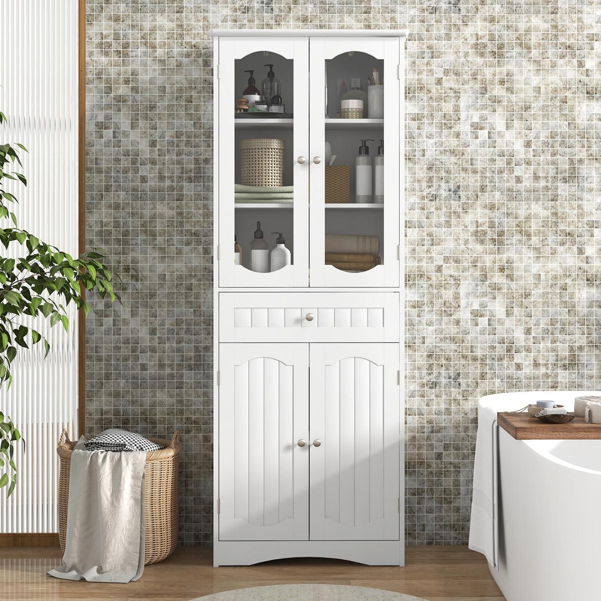 BADEZIMMERSCHRANK Weiß - Weiß, Holzwerkstoff (60/160/30cm) - COSTWAY