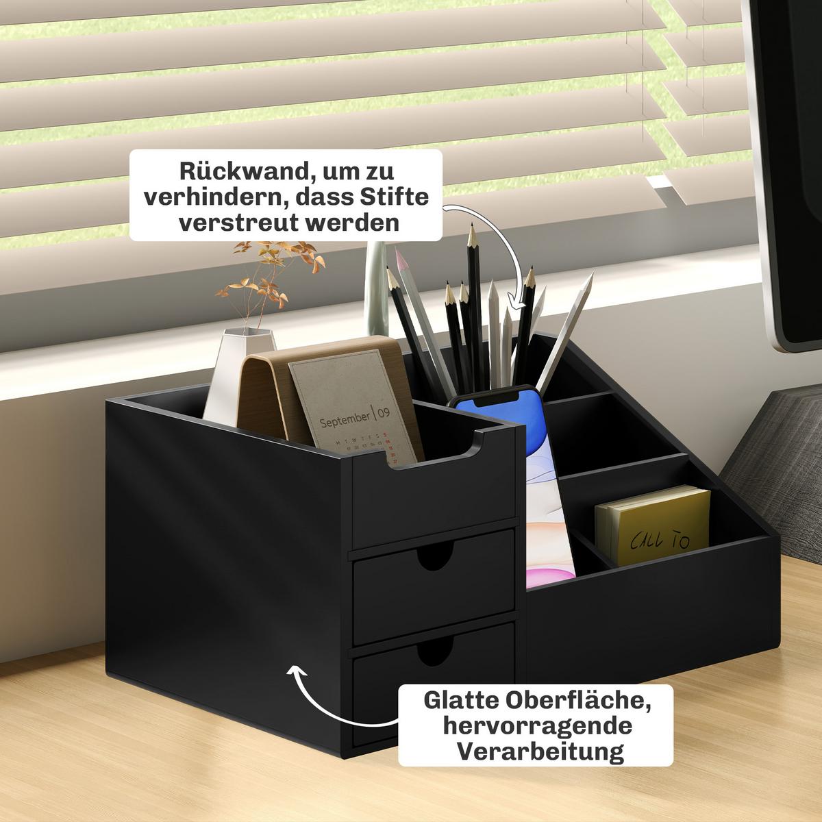 SCHREIBTISCHORGANIZER Bambus Schwarz - Schwarz, Holz (20.5/33/15.5cm) - HOMCOM