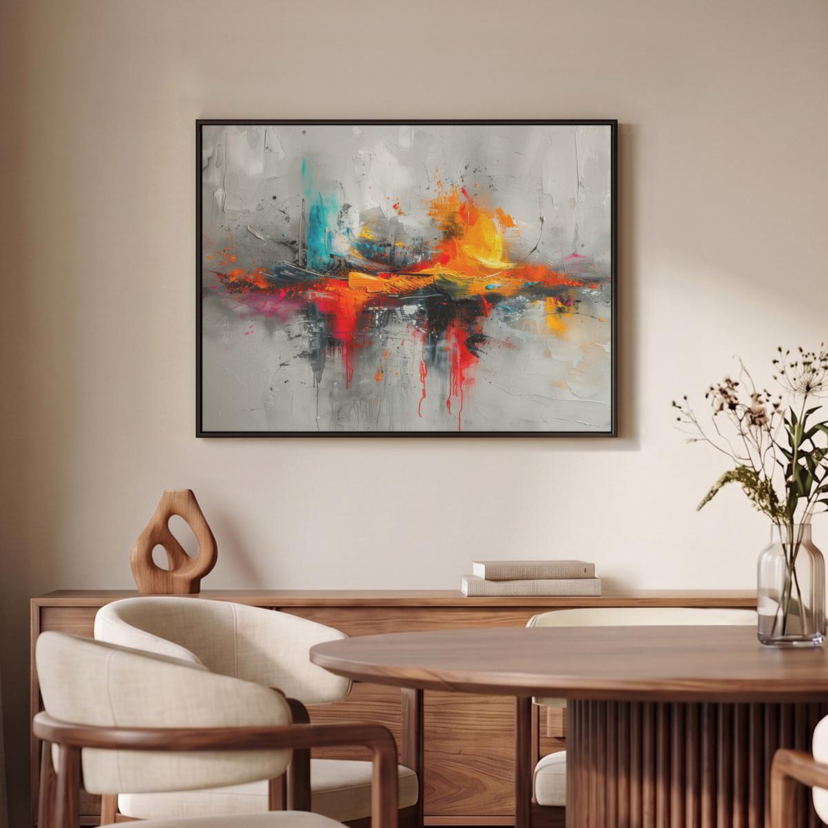 LEINWAND Bilder mit Rahmen - Moderne Kunst - Orange - Grau - Abstrakt - 80x60 - Hellgrau, Textil (80/60cm) - MuchoWow