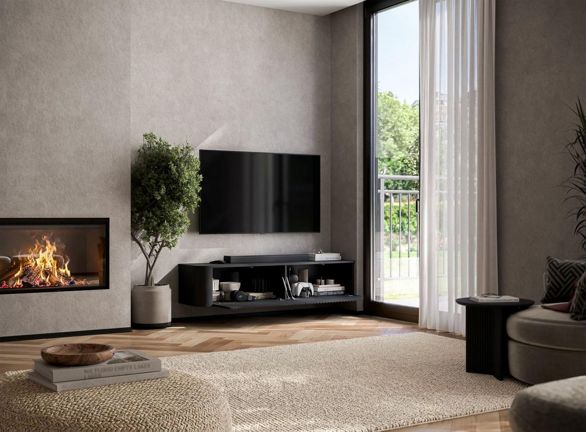 TV-LOWBOARD Aurora Schwarz matt 140 cm - Schwarz, Holzwerkstoff (140/30/35cm) - Meble Lindner