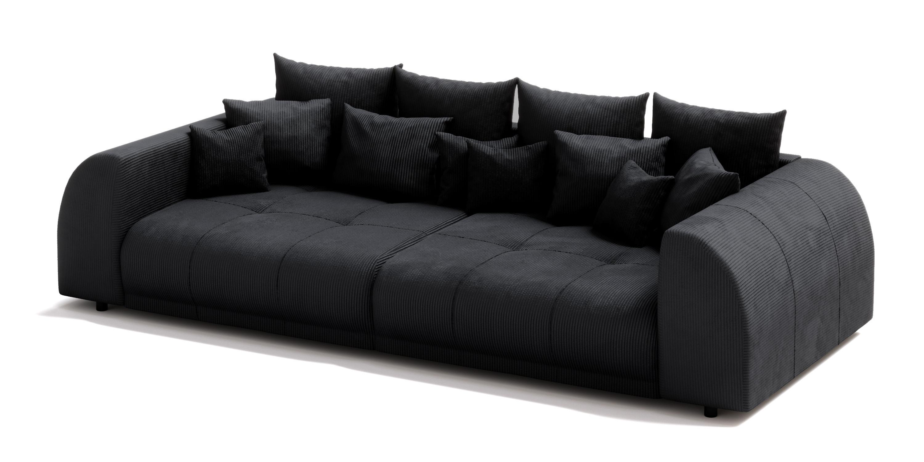 BIGSOFA Levana 5 Sitzer Schwarz Cord-Stoff - Schwarz, Holz/Kunststoff (310/86/135cm) - S-Style