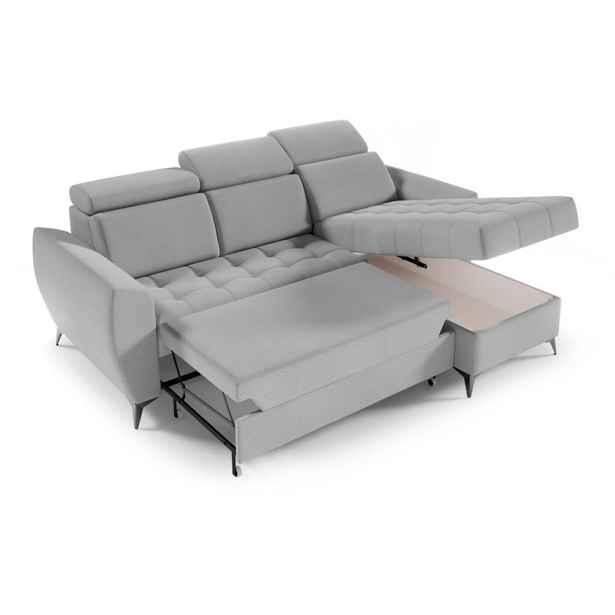 ECKSCHLAFSOFA Aurora I verstellbare Kopfstützen, Hellgrau - Hellgrau/Schwarz, Textil (235/176cm) - Beautysofa