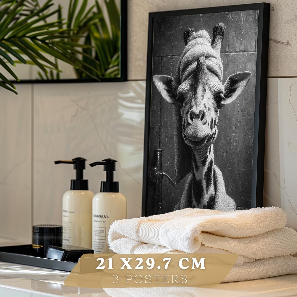 POSTER 3er-Set lustige Schwarz-Weiß-Drucke, Tiere im Badezimmer-Poster, witzige WC-Dekoration für Toilette, Vintage-Stil Schwarzer Rahmen A4 - Schwarz, Papier (29.7/21/3cm) - Nacnic