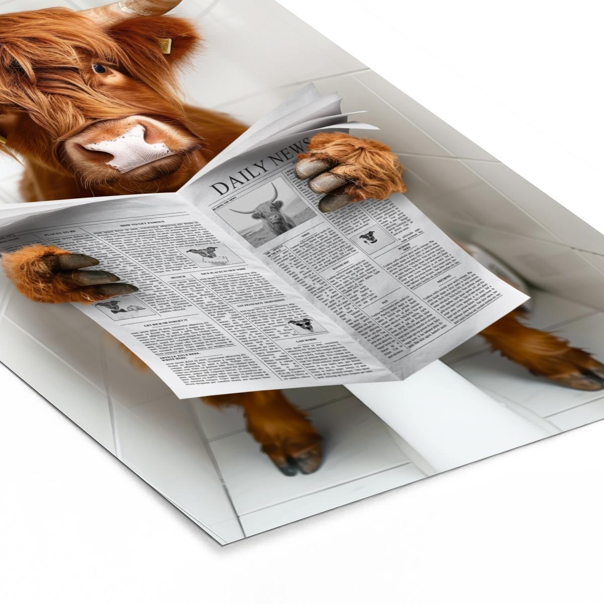 POSTER MIT RAHMEN Schottischer Highlander - Tier - Zeitung - Toilette 60x90 cm - Kastanienfarben, Papier (60/90cm) - MuchoWow