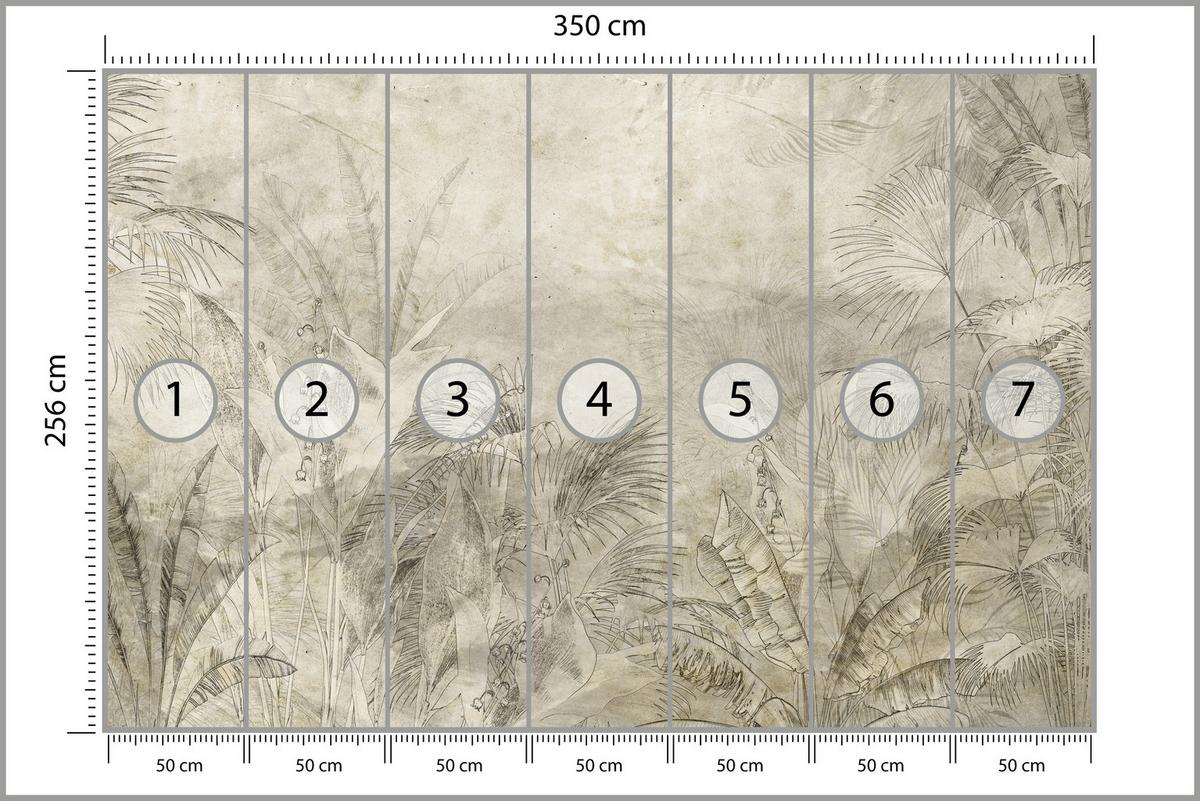 FOTOTAPETE für Schlafzimmer Vintage Botanische Blätter Tropisch 350x256 - Beige/Braun, Papier (350/256cm) - Muralo