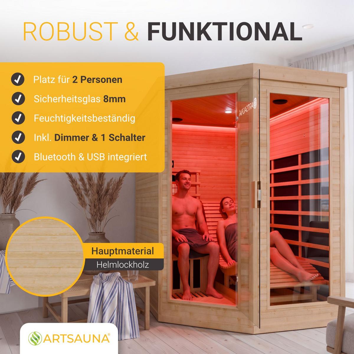 INFRAROTKABINE Esbjerg mit Triplex-Heizsystem & Hemlockholz - Naturfarben, Holz (130/190/190cm) - Artsauna