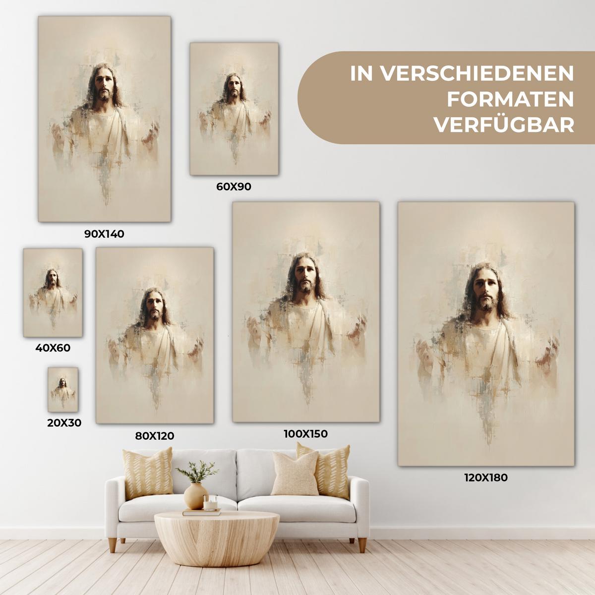 LEINWANDBILD Porträt - Abstrakt - Jesus - Beige Wanddeko Schlafzimmer 60x90 cm - Beige, Textil (60/90cm) - MuchoWow
