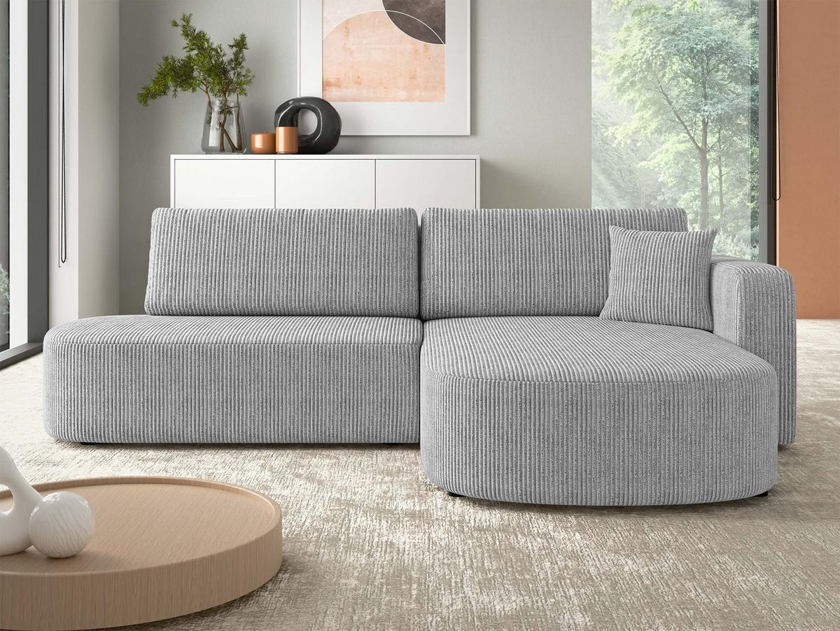ECKSOFA Zerte Cord, Seite: Rechts - Hellgrau/Schwarz, Holz/Kunststoff (252/175cm) - MIRJAN24