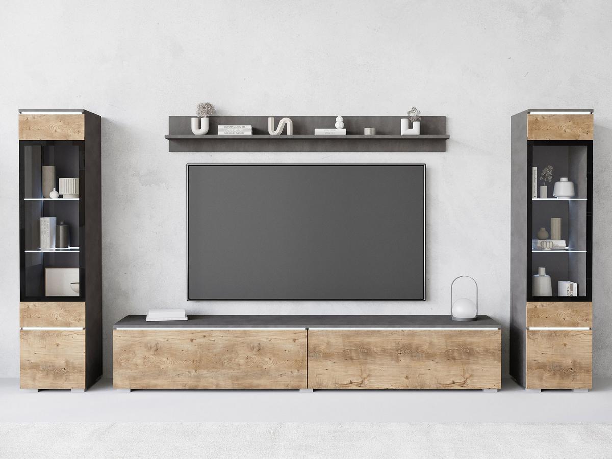 WOHNWAND Vera II mit weißer LED Beleuchtung - Braun/Grau, Holzwerkstoff (30/130/33cm) - MIRJAN24