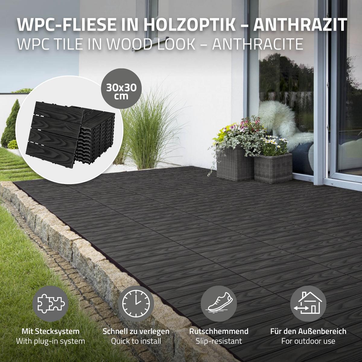 TERRASSENFLIESE Anthrazit 33 Stück - Anthrazit, Holzwerkstoff (30/30/2cm) - ML-DESIGN