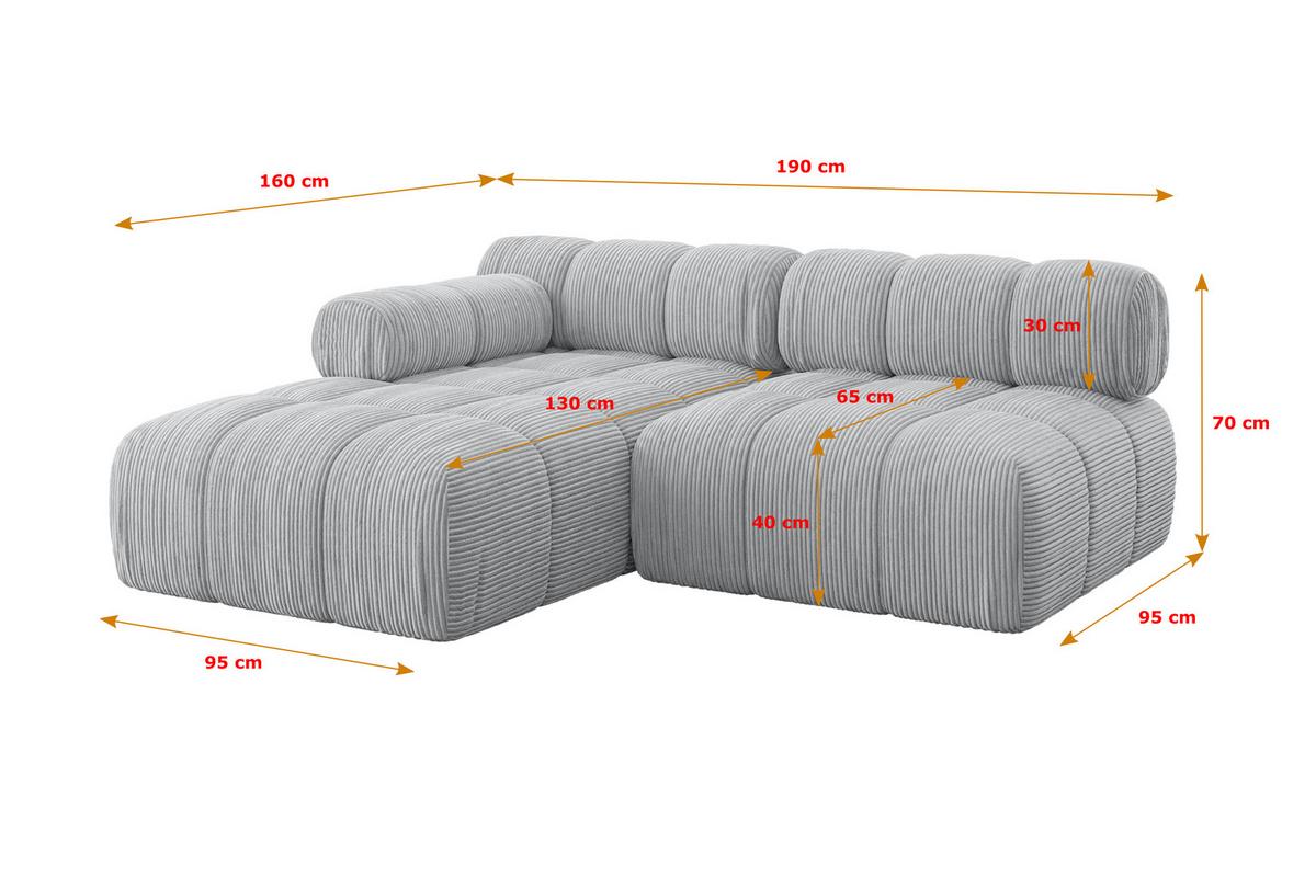 ECKSOFA modulares Sofa Razon-L1 - 190x160x70 cm Grau Cord - Grau, Holzwerkstoff/Textil (190/160cm) - ALTDECOR