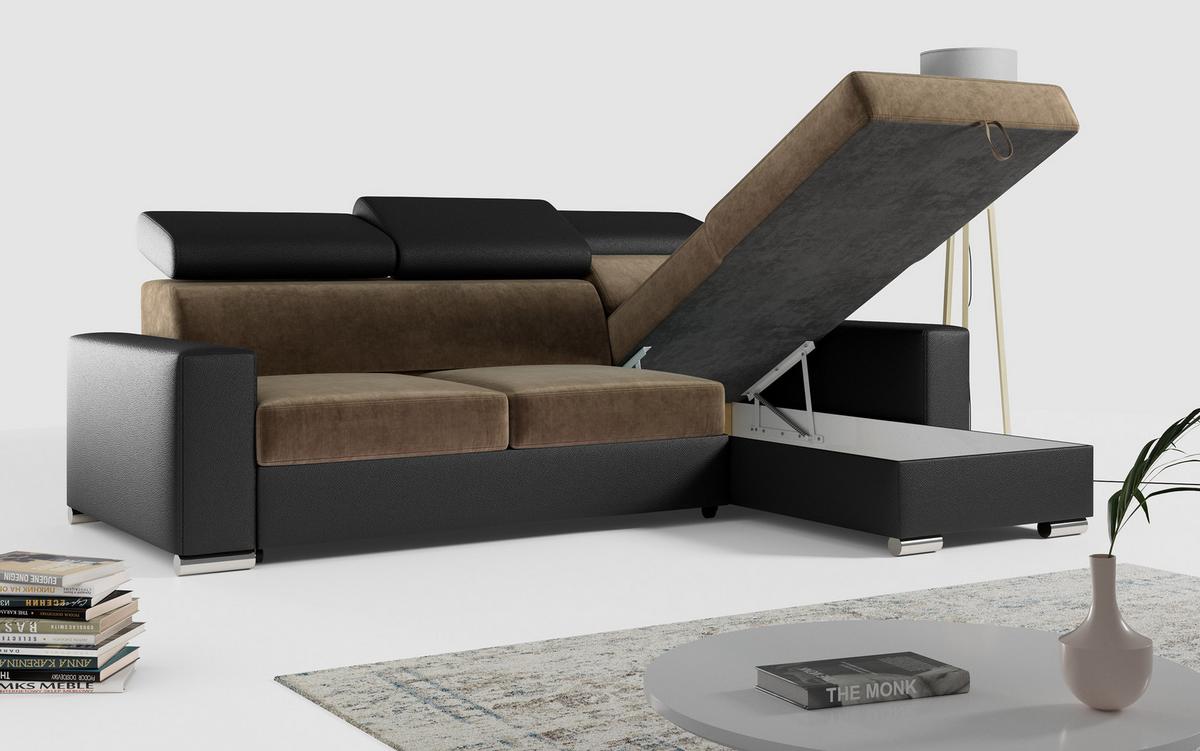 ECKSOFA FOX-L Braun/Schwarz - Silberfarben/Schwarz, Kunststoff/Textil (242/168cm) - MKS