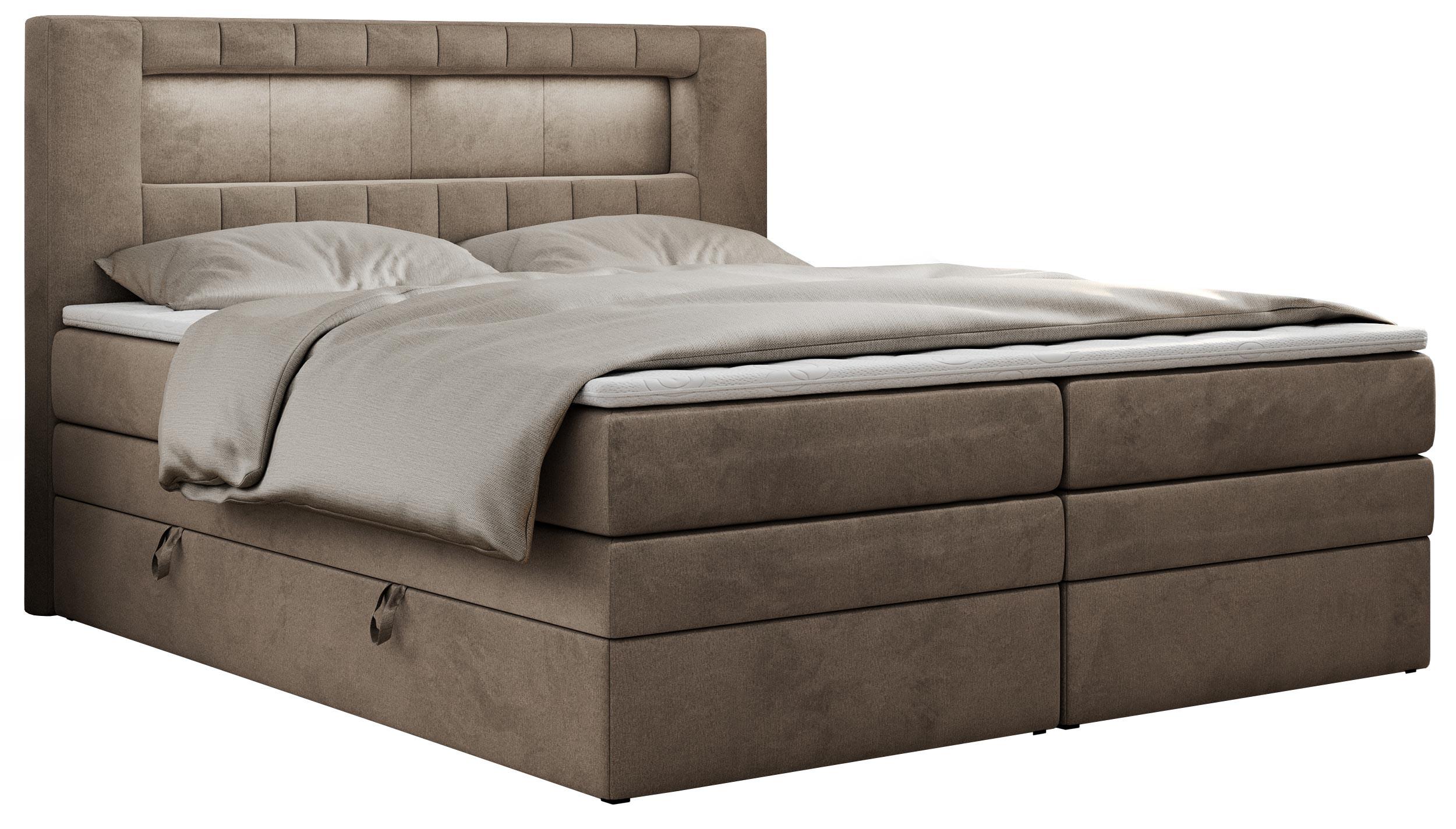 BOXSPRINGBETT GOLD-5 KING LED 120/200 Braun Velvet - H4 - Braun, Holz/Textil (120/200cm) - MKS