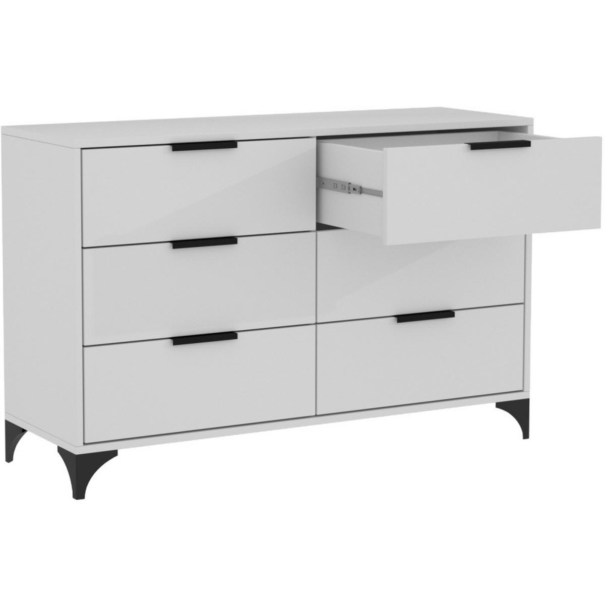 KOMMODE Home mit 6 Schubladen, 120 cm, mit Griffen, Weiß - Schwarz/Weiß, Holzwerkstoff (120/80/40cm) - Beautysofa