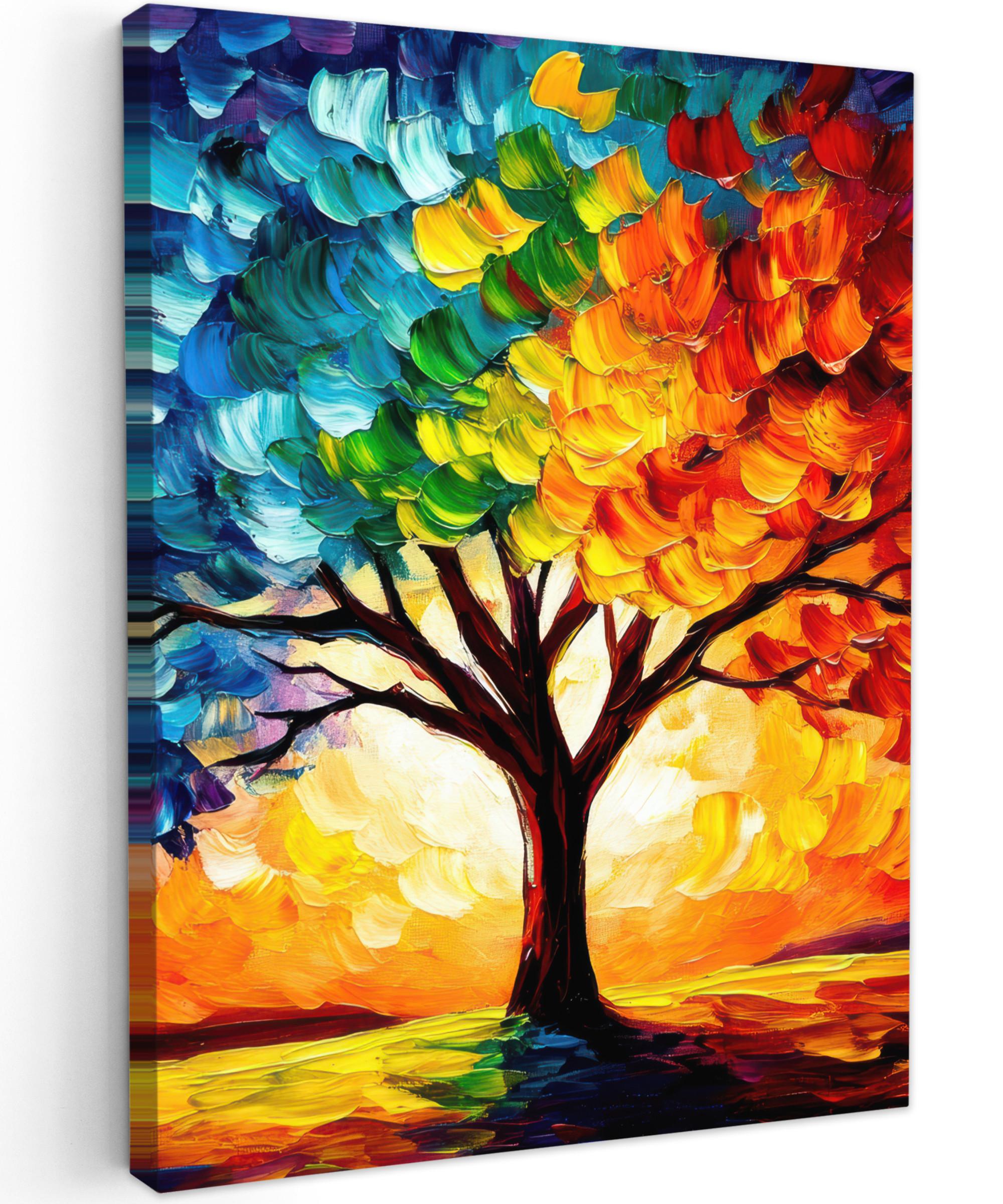 LEINWANDBILD Baum - Kunst - Natur - Sonnenuntergang Wandbild Wohnzimmer 60x80 cm - Multicolor, Textil (60/80cm) - MuchoWow