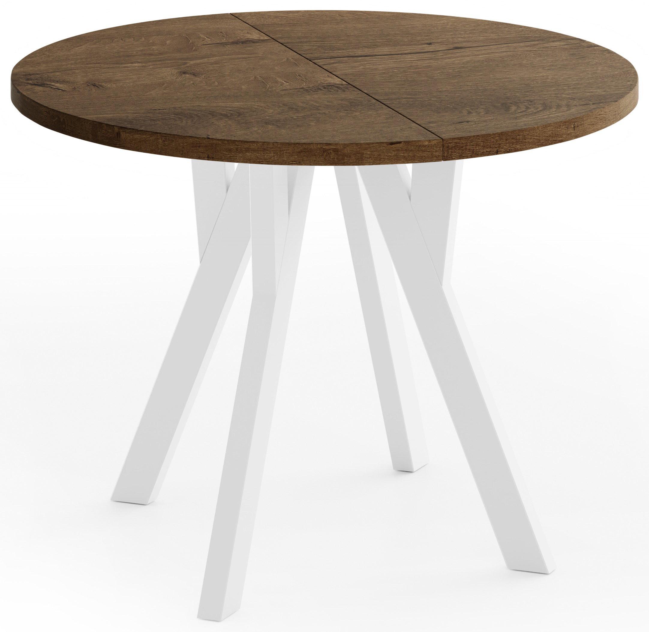 ESSTISCH Vero Weiß rund ausziehbar verlängerbar, Eiche Braun Rustikal 100-300/100/77 cm - Alteiche/Weiß, Holz/Holzwerkstoff (100/300/76.5cm) - WFL GROUP