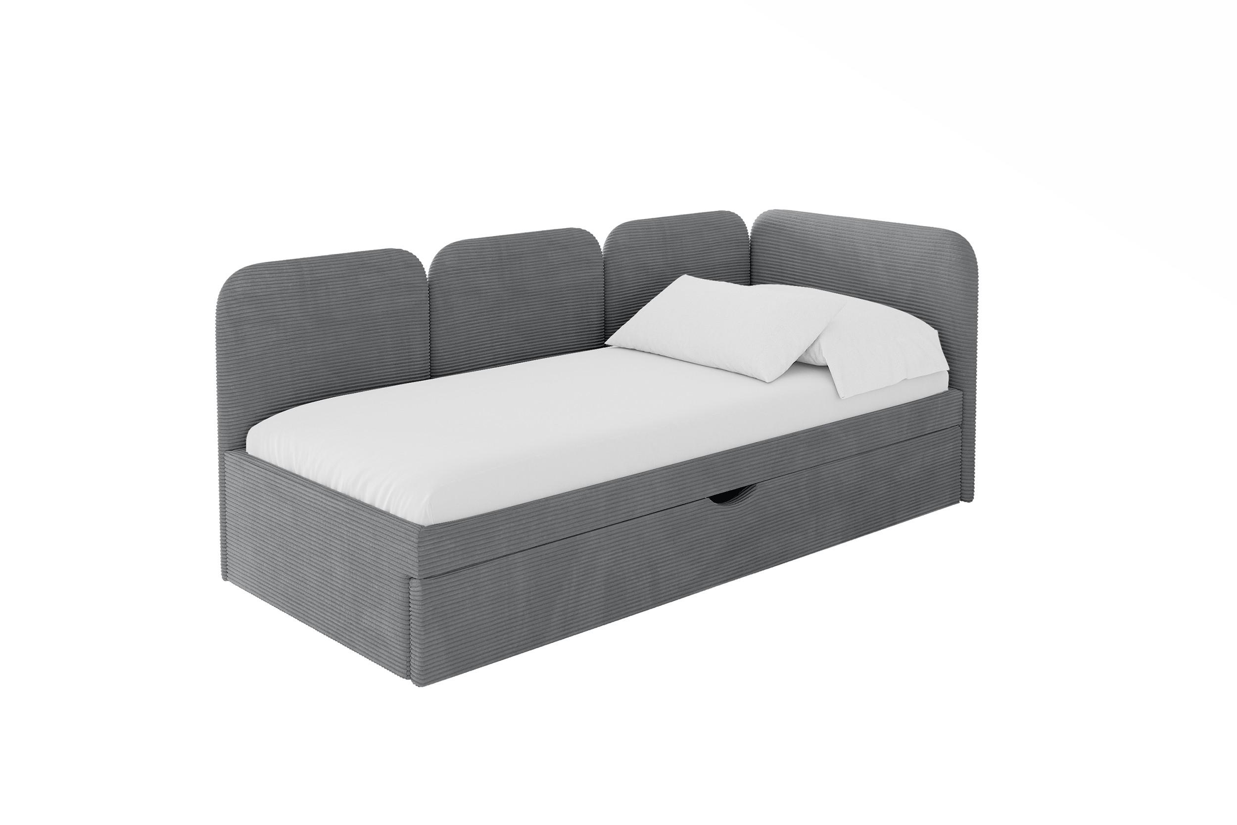 EINZELLBETT Jugendbett mit Bettkasten und Matratze H3/H4, Links - ALVY 100x200 Dunkelgrau - Dunkelgrau, Holzwerkstoff/Textil (100/200cm) - ALTDECOR