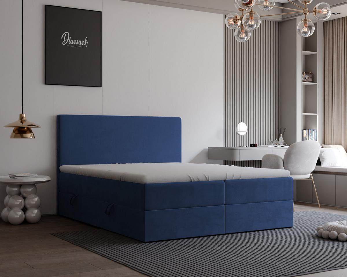 BOXBETT GIULIA 180/200 cm mit Matratze und Topper, Marineblau - Dunkelblau, Textil (180/200cm) - Idohome