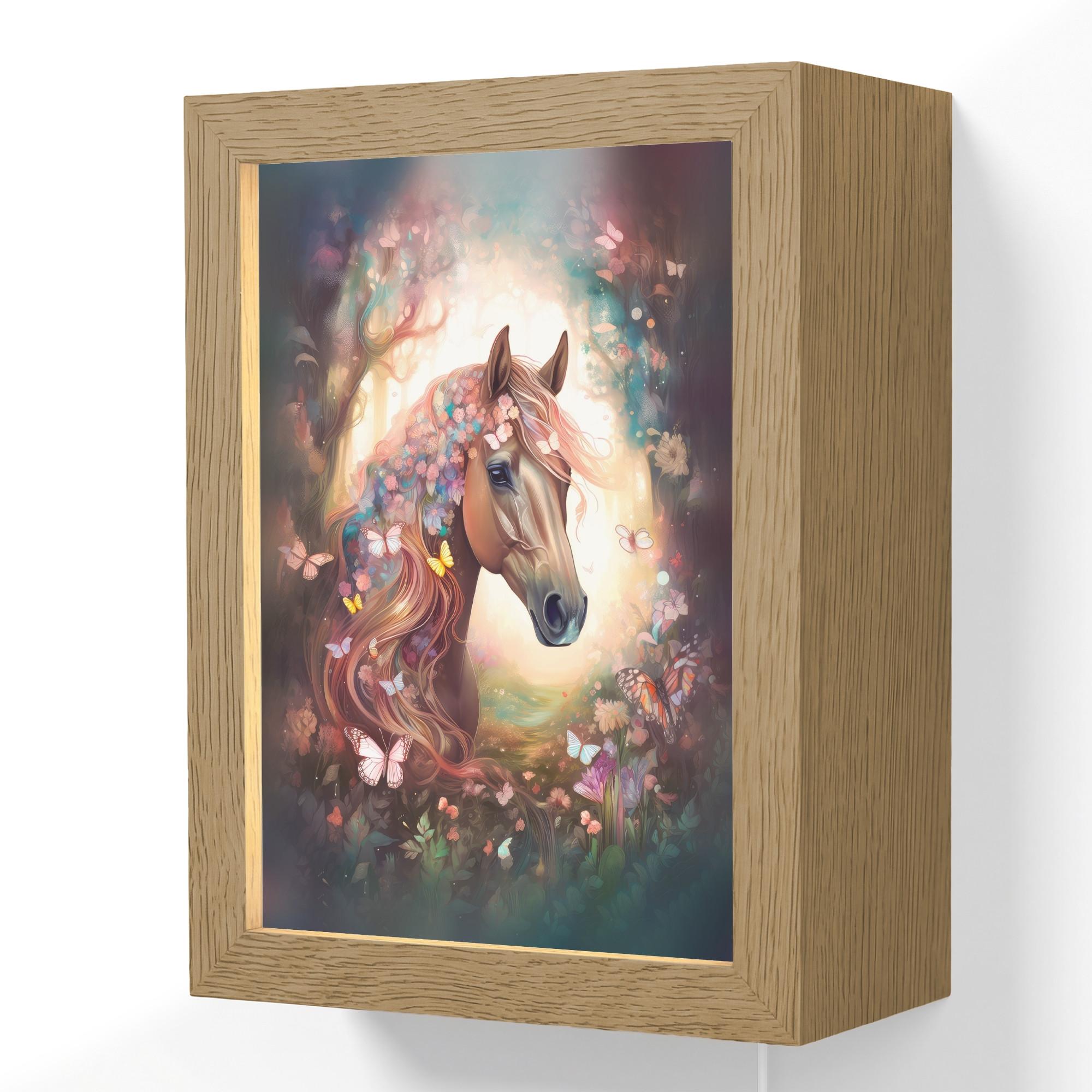 WANDLEUCHTE Pferd - Natur - Blumen - Schmetterlinge - Wald 15x20 cm - Dunkelbraun, Holzwerkstoff (15/20/8cm) - OnlyWow