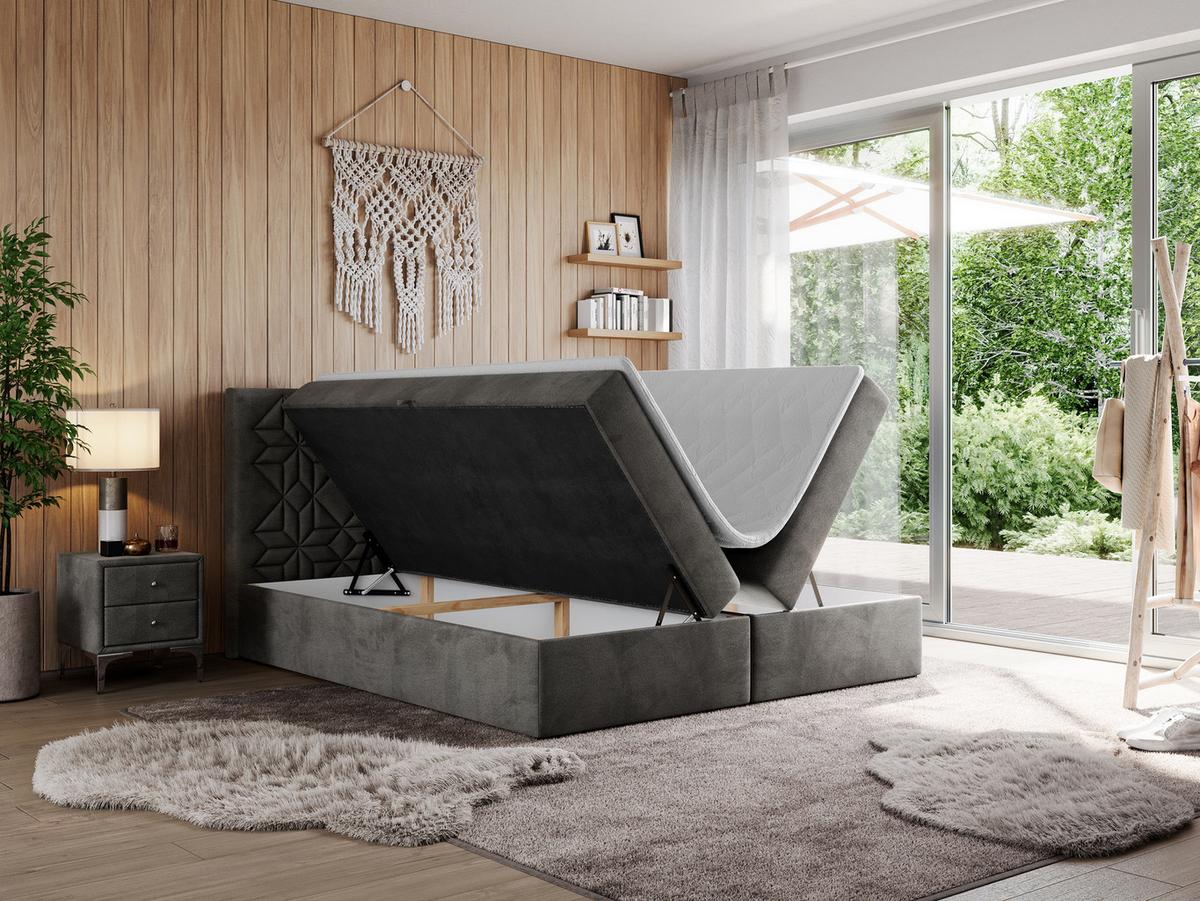 BOXBETT LEILA 120/200 Dunkelgrau Velvet - H4 - Dunkelgrau, Holz/Textil (120/200cm) - MKS