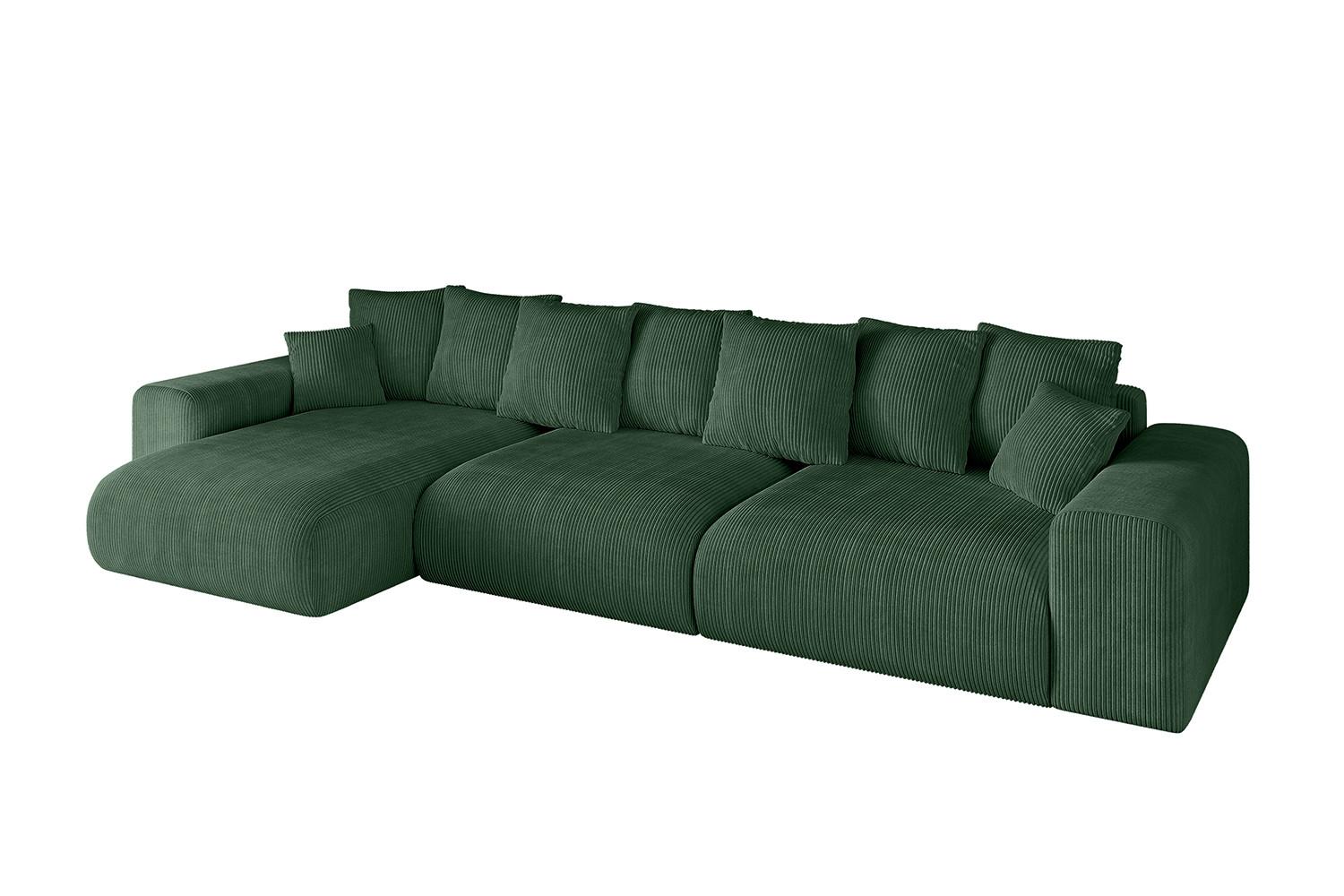 ECKSOFA Ottomane links ESKAR-L2 364x176x72 Grün Cord - Schwarz/Grün, Holzwerkstoff/Kunststoff (364/176cm) - ALTDECOR