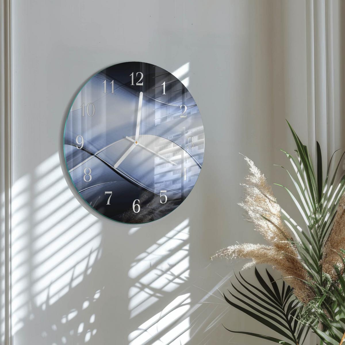 WANDUHR aus Glas Ø30 cm - Abstraktion - Blau, Glas (30/30/0.4cm) - TULUP