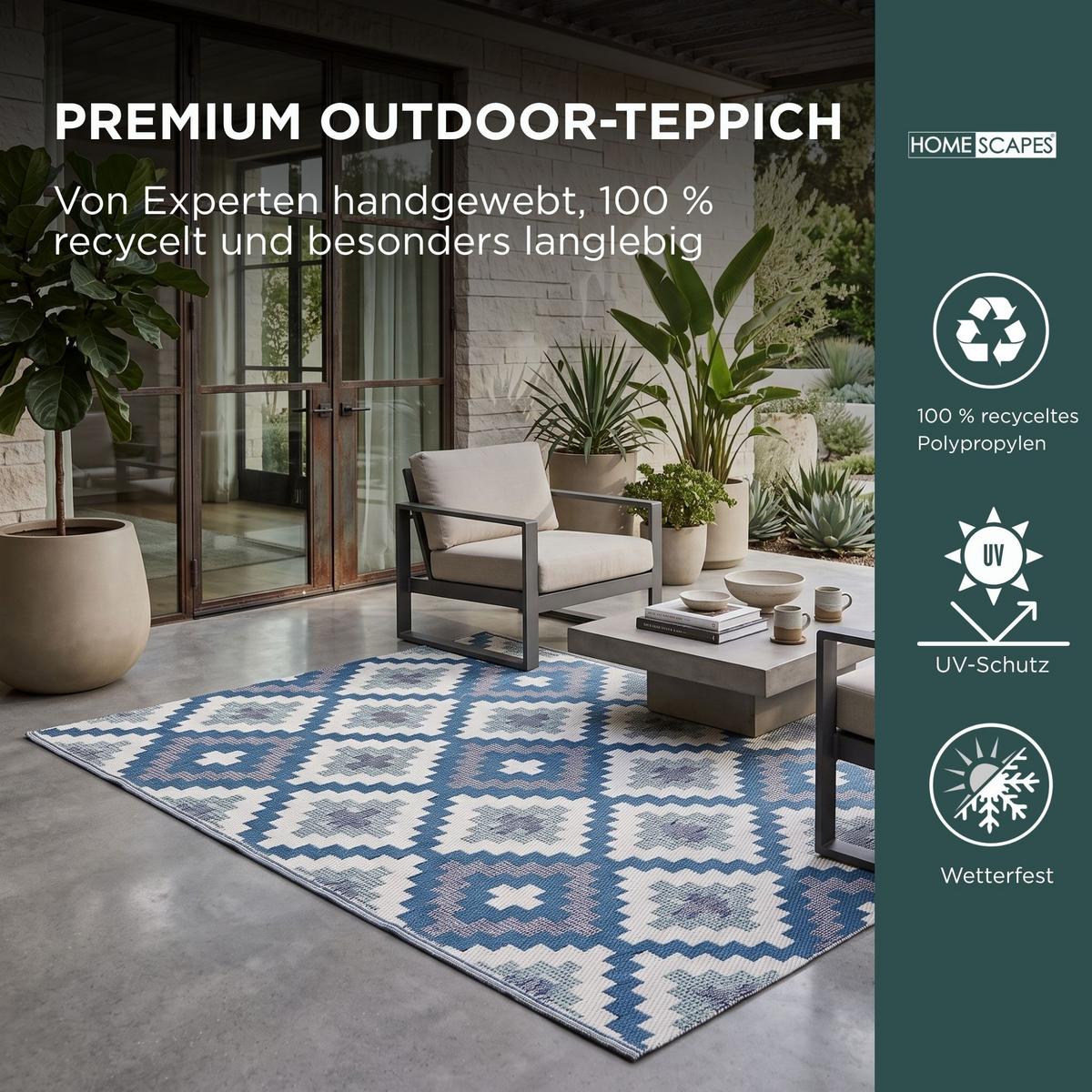 OUTDOORTEPPICH Mia, geometrisch gemustert 240/300 cm - Blau, Kunststoff (240/300cm) - Homescapes