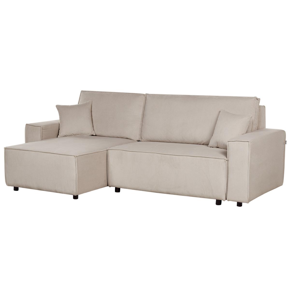 2-SITZER-ECKSOFA Cord beige linksseitig mit Schlaffunktion Abacka - Beige/Schwarz, Textil (247/147cm) - Beliani